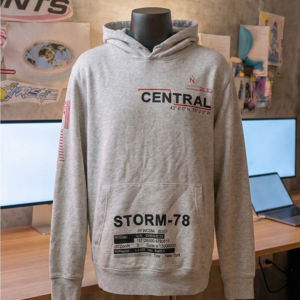 White Graphic Central Storm-78 Hoodie Size M